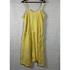 Ashley Stewart 16 Butter Yellow Ramie Midi Dress Lined Summer Resort Sundress